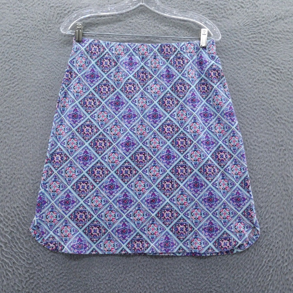Talbots Womens Small Purple Blue Geometric Medallion Cotton Stretch A-Line Skirt